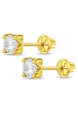 felicitous 14k yellow gold clear cubic zirconia baby birthstone earrings 